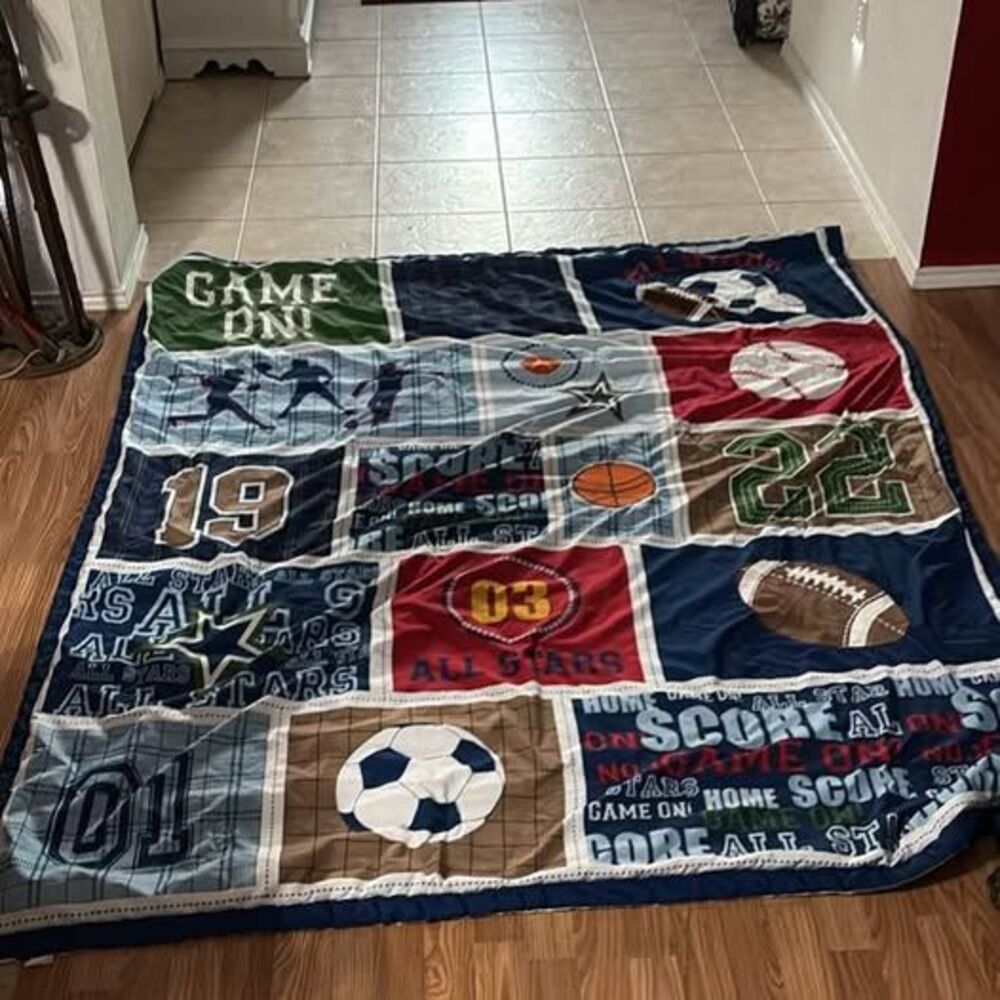 Twin size Sports Themed reversible Patchwork Quilt
